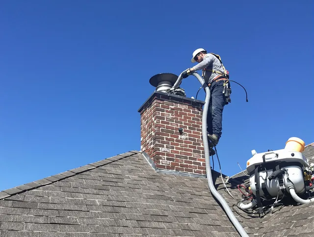 Dedicated Brookfield Chimney Sweep team member cleaning a chimney in Brookfield, CT