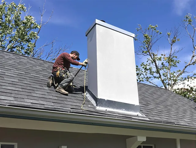 Brookfield Chimney Sweep team member finishing chimney construction in Brookfield, CT