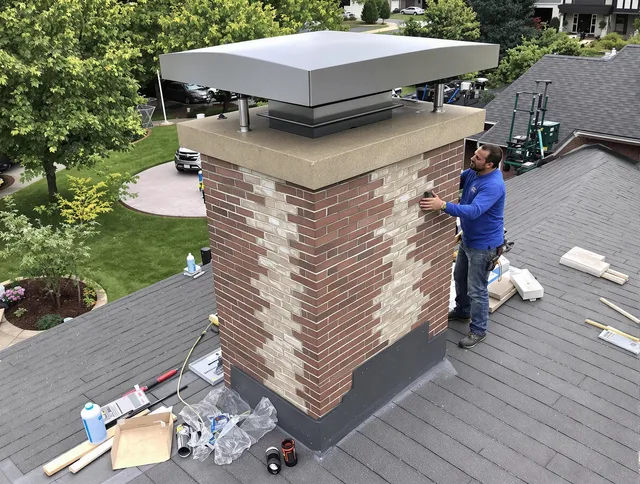 Brookfield Chimney Sweep team working on a custom chimney remodel in Brookfield, CT